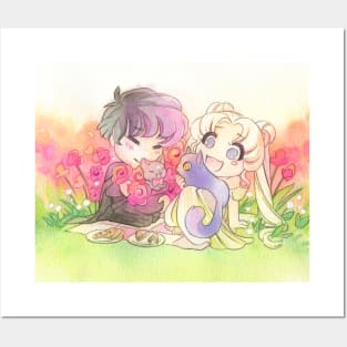 Sailor Moon "Easter Bunny" Picnic with Mamoru and Cats Posters and Art